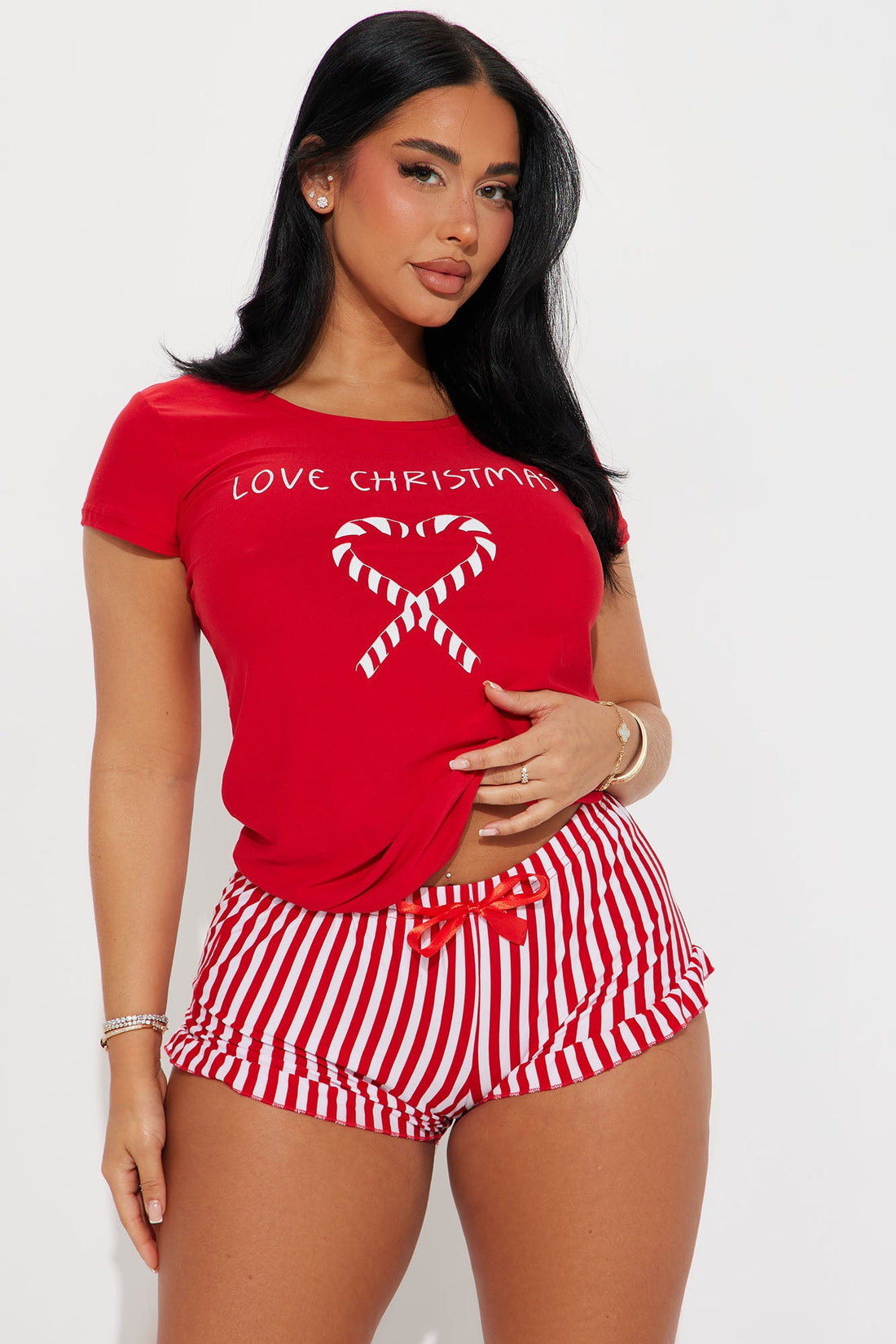 Love Christmas PJ Short Set - Red/White