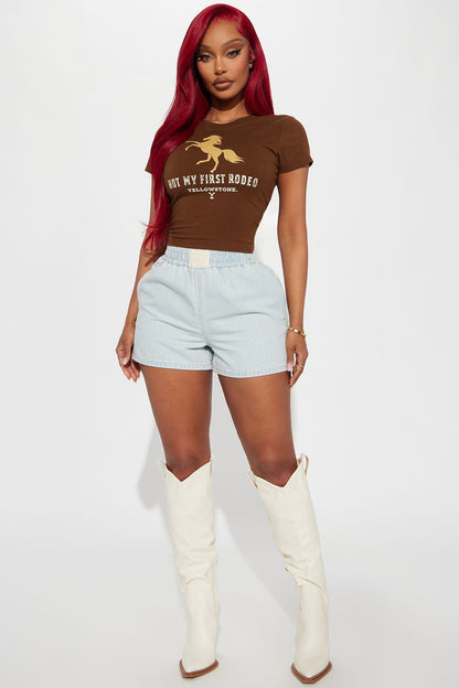 On My Way Out Boxer Denim Shorts - Light Wash