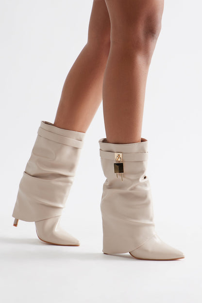 Crue Ruched Overlay Boots - Beige