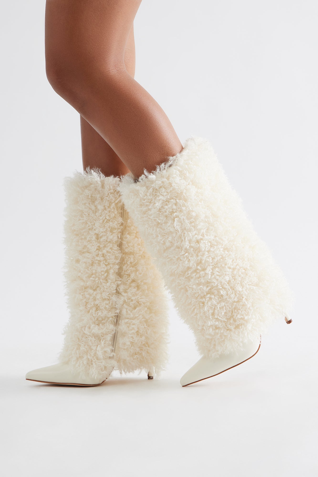Winter Faux Fur Overlay Boots - Cream