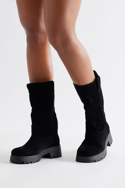 Monterey Faux Suede Boots - Black