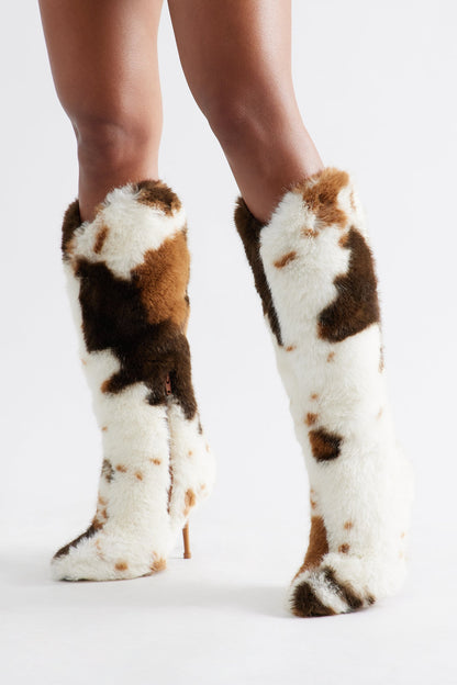 Clarabelle Faux Fur Stiletto Boots - Brown/combo