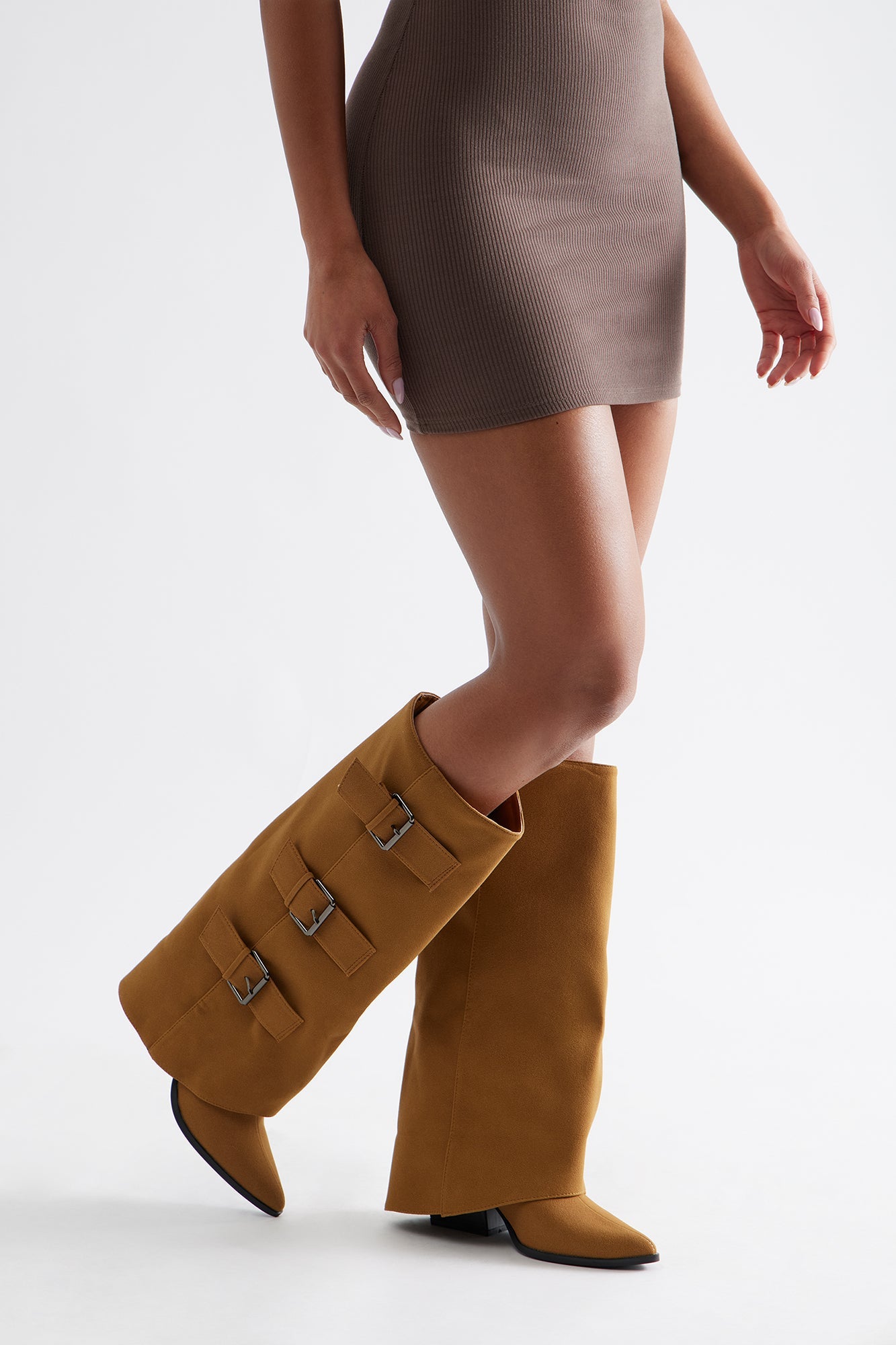 Toliver Buckle Overlay Boots - Tan