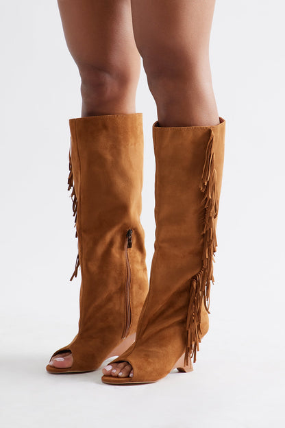 Wallace Tassel Wedge Boots - Chestnut