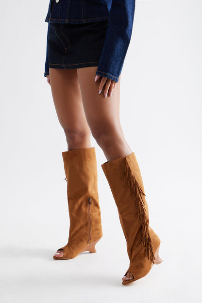 Wallace Tassel Wedge Boots - Chestnut
