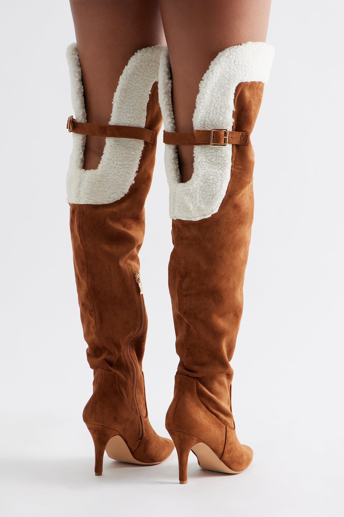 Sela Fur Trim Thigh High Boots - Camel