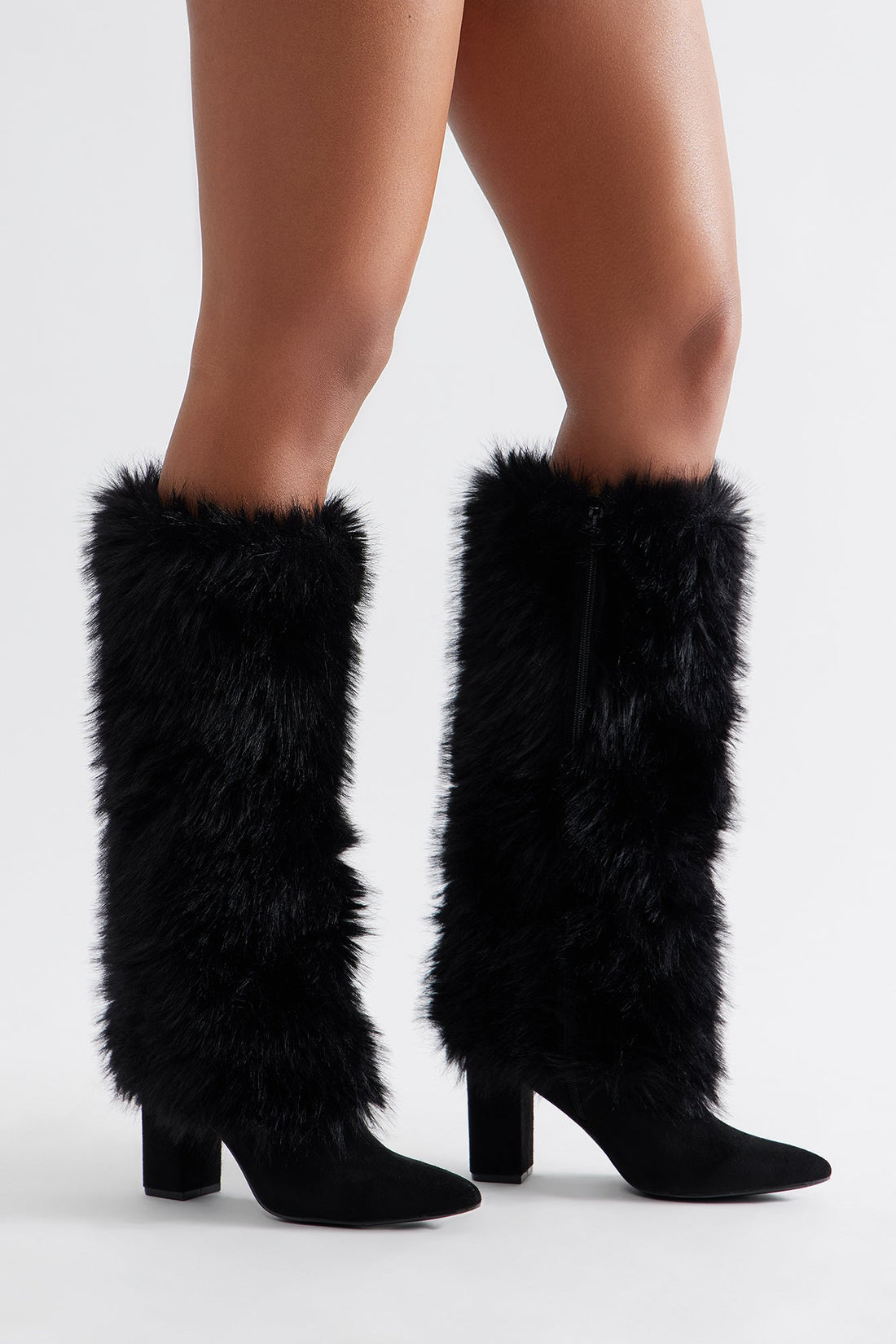 Brenn Faux Fur Knee High Boots - Black