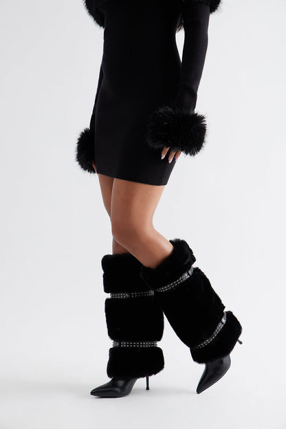 Bronx Studded Faux Fur Boots - Black