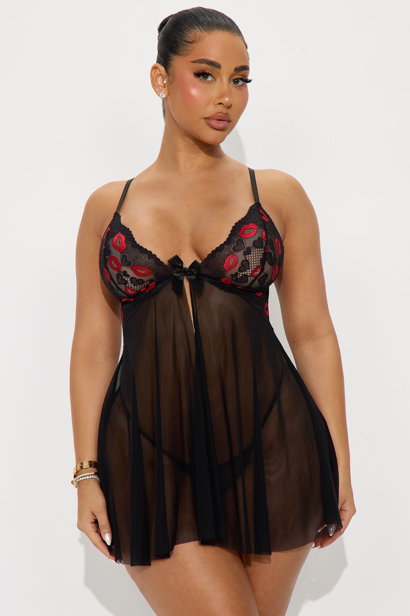 Vivian Mesh Flyaway Babydoll - Black