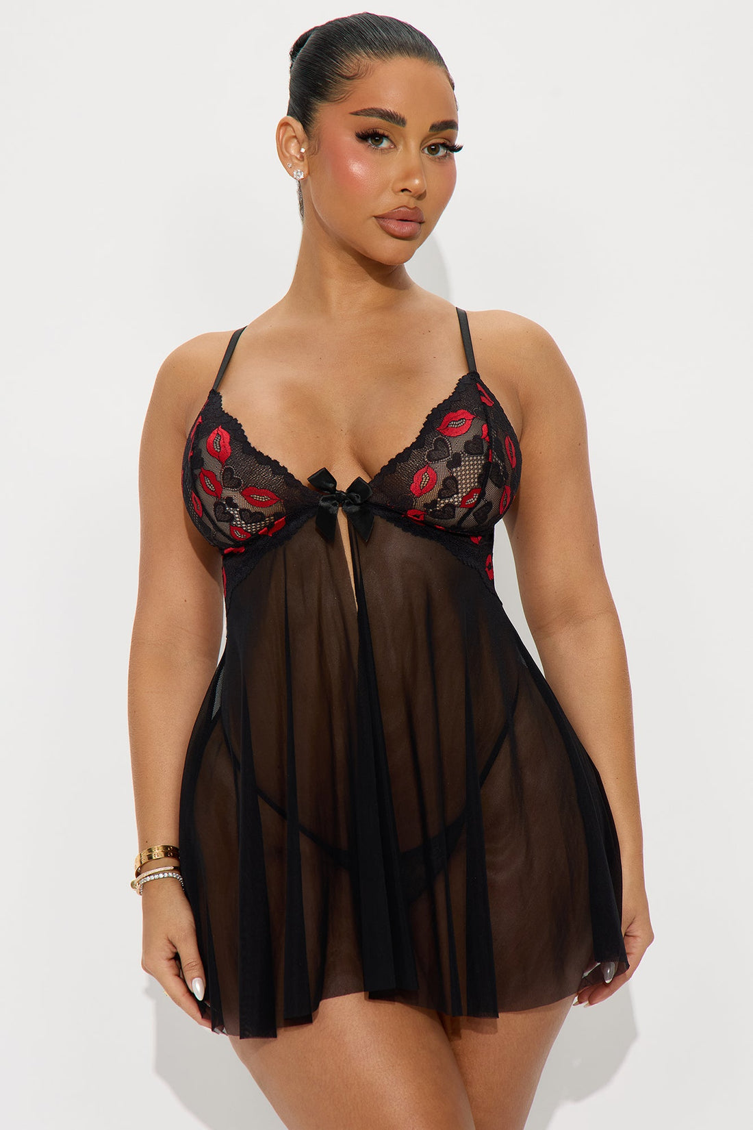 Vivian Mesh Flyaway Babydoll - Black