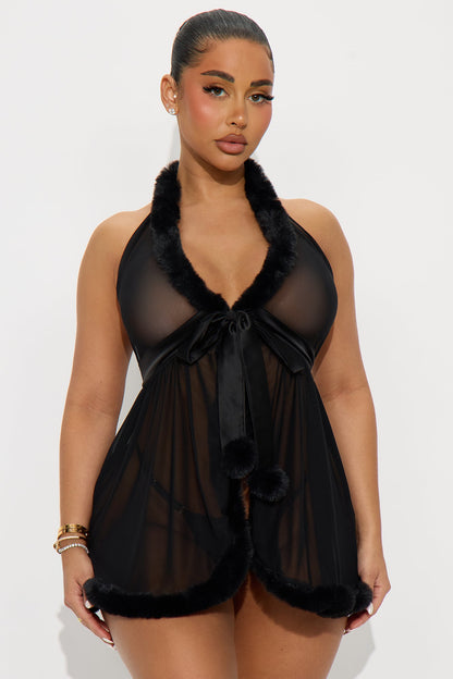 Angelica Marabou Mesh Babydoll - Black