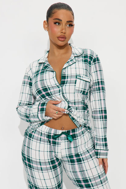 Sleep In Long Sleeve PJ Pant Set - Green/combo