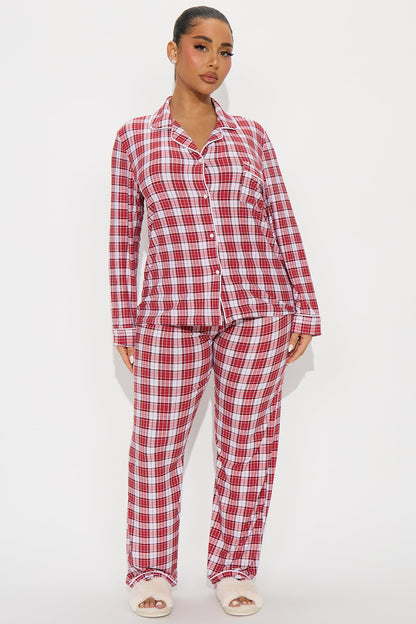 Say Goodnight Long Sleeve PJ Pant Set - Red/combo