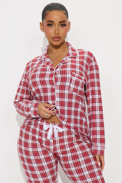 Say Goodnight Long Sleeve PJ Pant Set - Red/combo