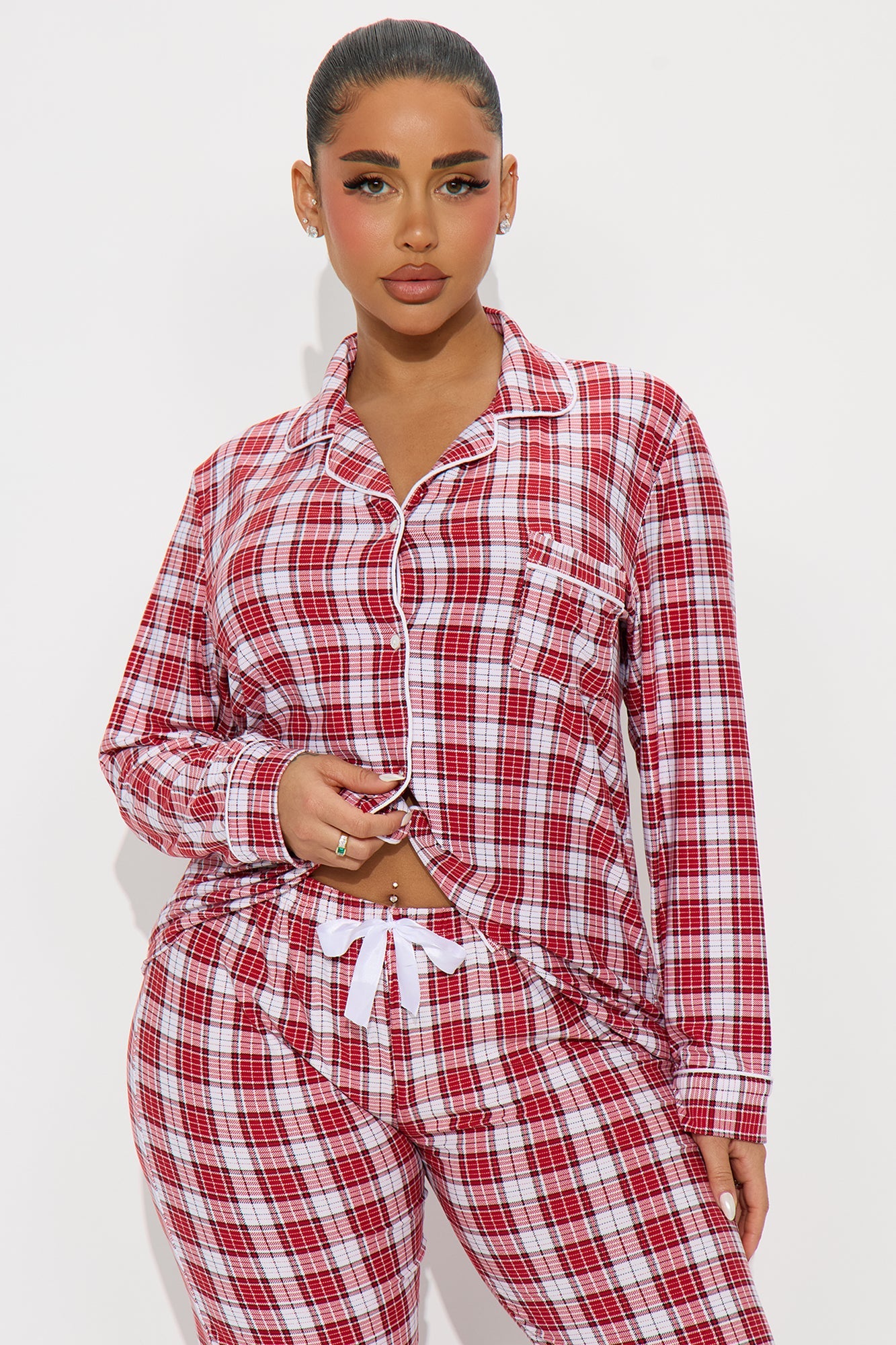 Say Goodnight Long Sleeve PJ Pant Set - Red/combo