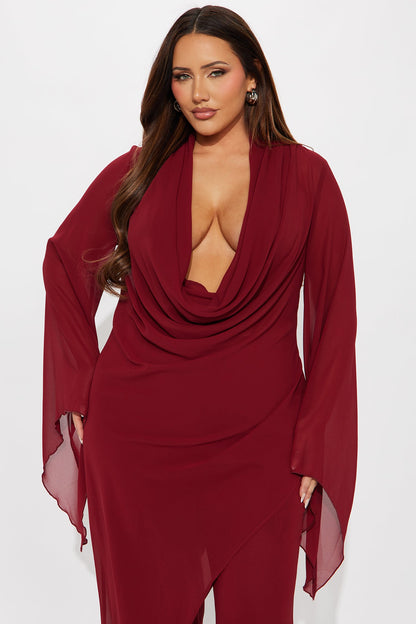Carmen Asymmetrical Blouse Pant Set - Burgundy