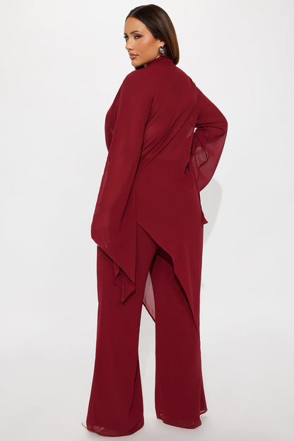 Carmen Asymmetrical Blouse Pant Set - Burgundy