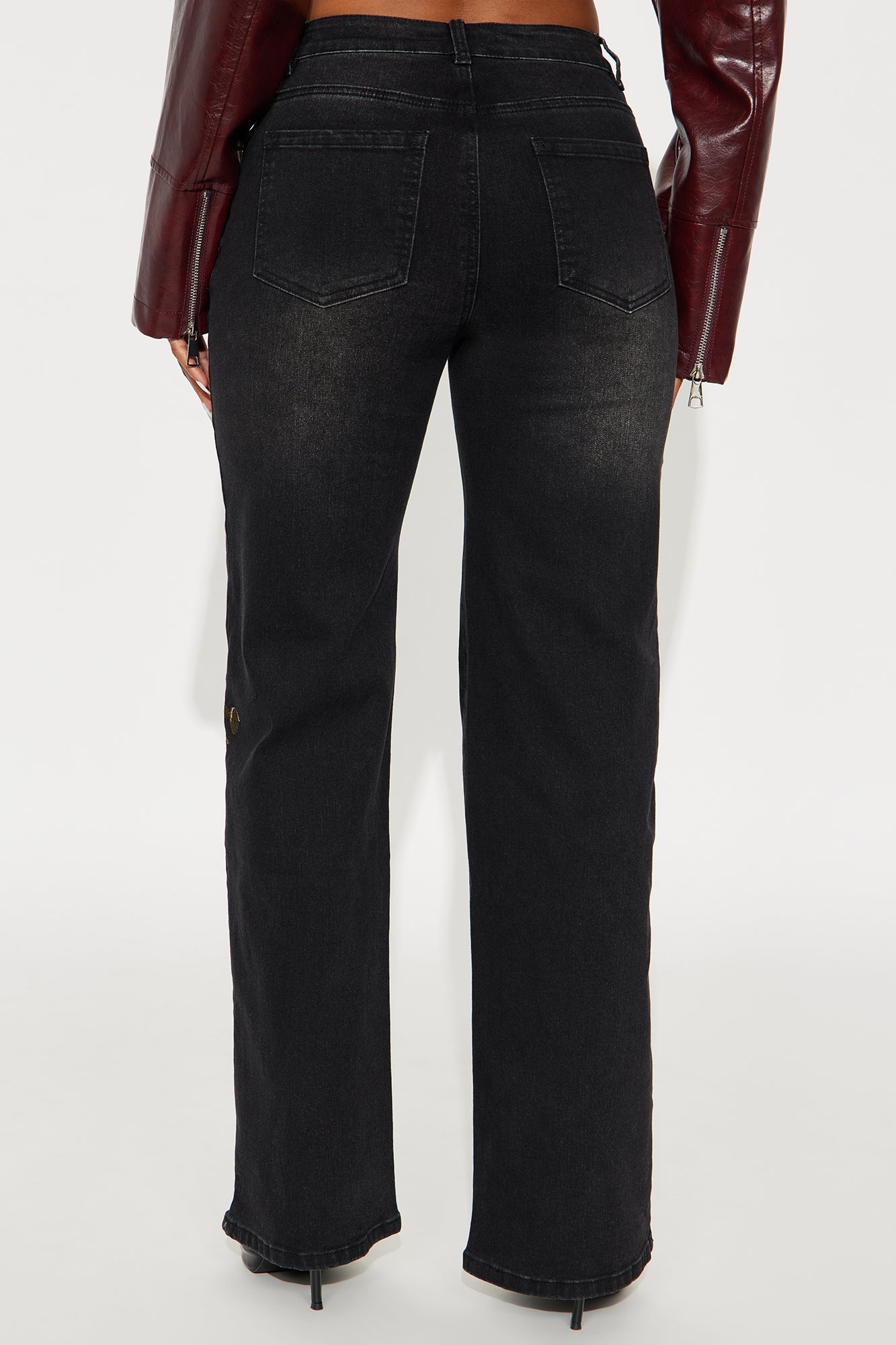 Rosie Embroidered Straight Leg Jeans - Black Wash