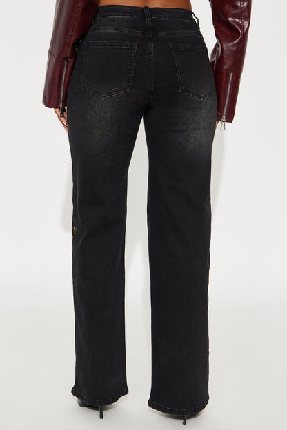 Rosie Embroidered Straight Leg Jeans - Black Wash