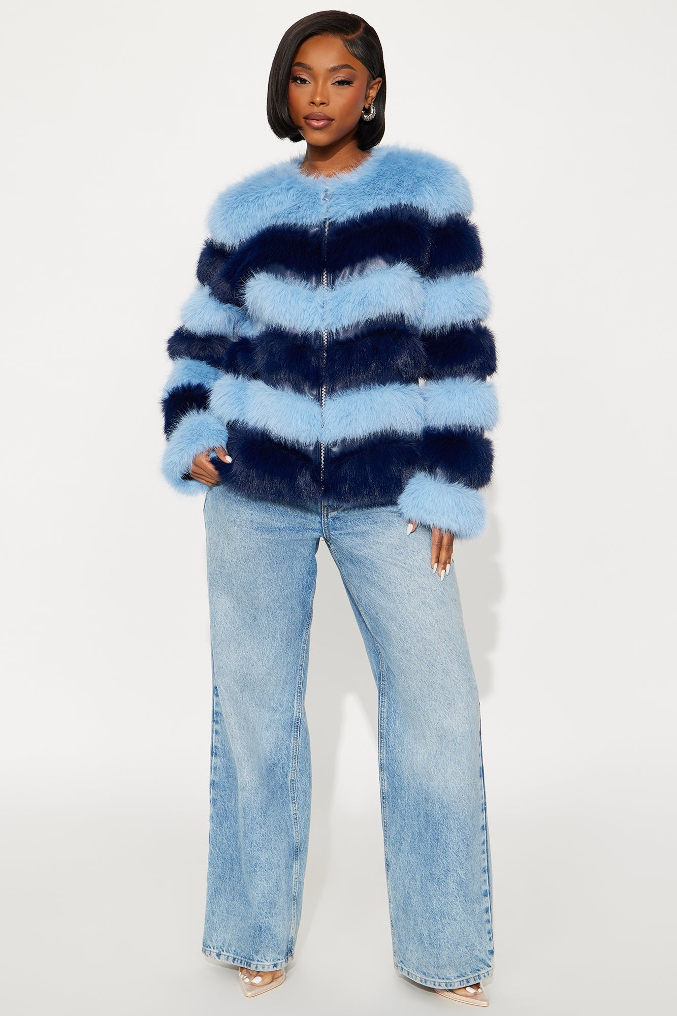 Gia Faux Fur Coat - Blue/combo