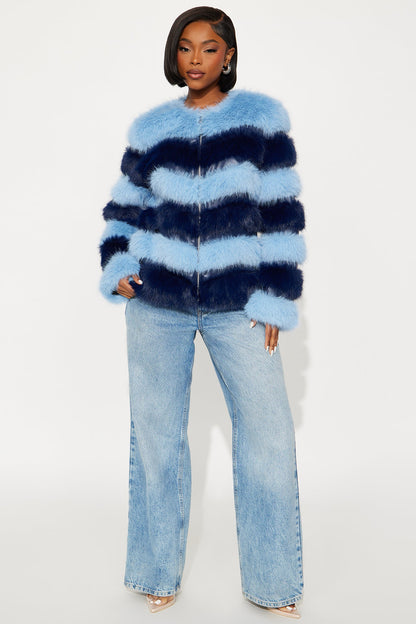 Gia Faux Fur Coat - Blue/combo