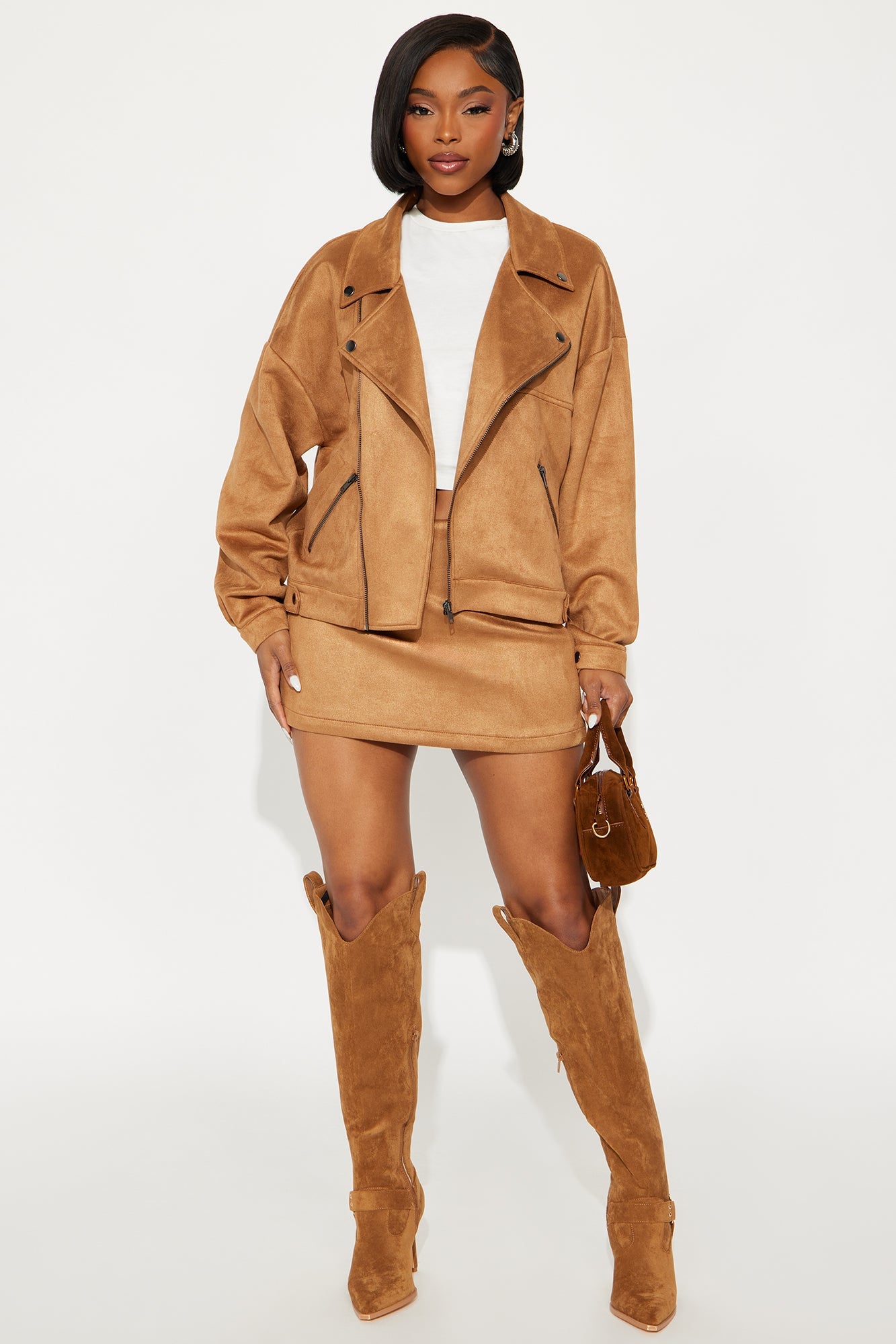 Girl Talks Faux Suede Skort Set - Taupe