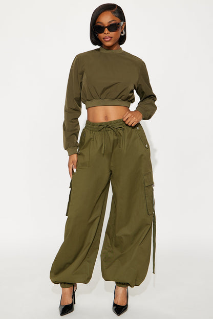 Bianca Balloon Pant Set - Olive
