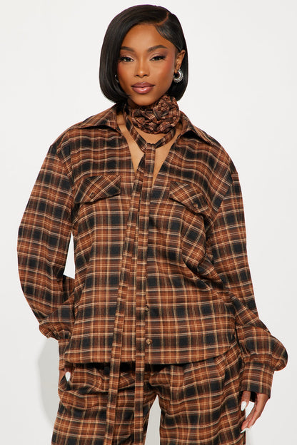 Zakai Plaid Pant Set - Brown Combo