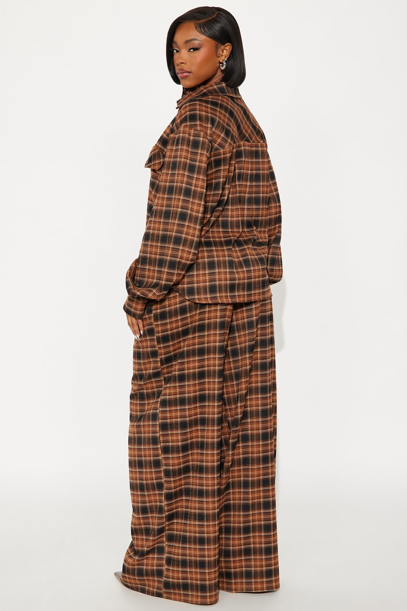 Zakai Plaid Pant Set - Brown Combo