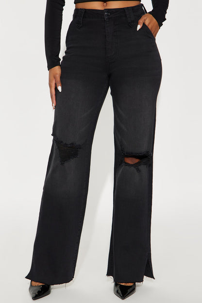 Doubling Down Ripped Flare Jeans - Black Wash