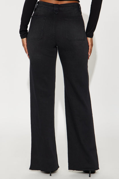 Doubling Down Ripped Flare Jeans - Black Wash