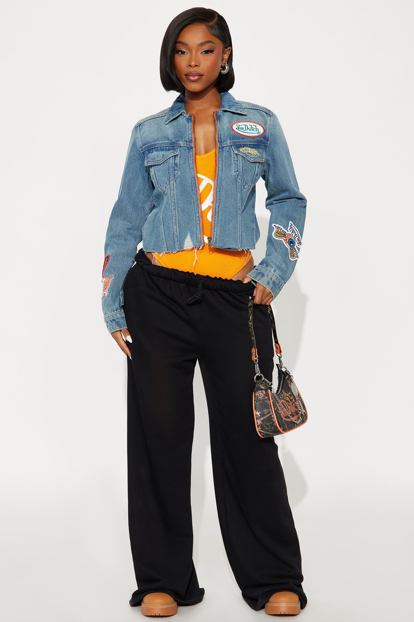 Von Dutch Originals Cropped Denim Jacket - Medium Wash