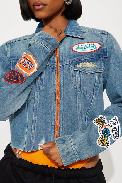 Von Dutch Originals Cropped Denim Jacket - Medium Wash