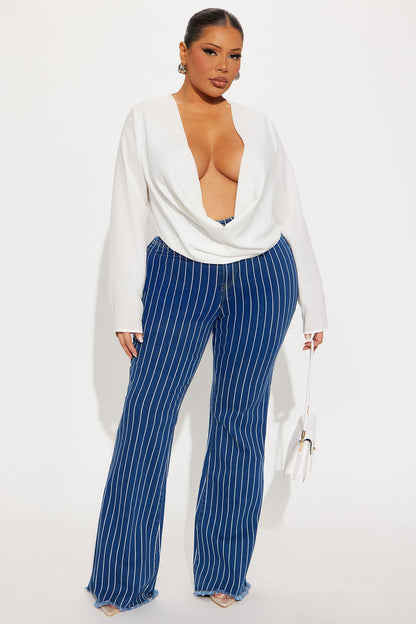 Crossed The Line Striped Flare Jeans - Dark Wash