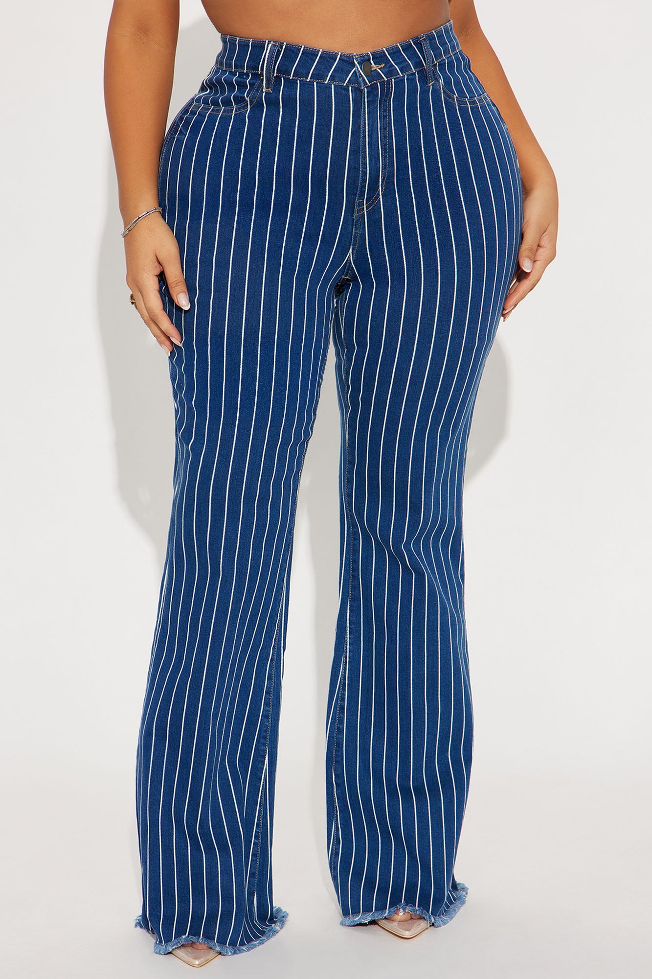 Crossed The Line Striped Flare Jeans - Dark Wash