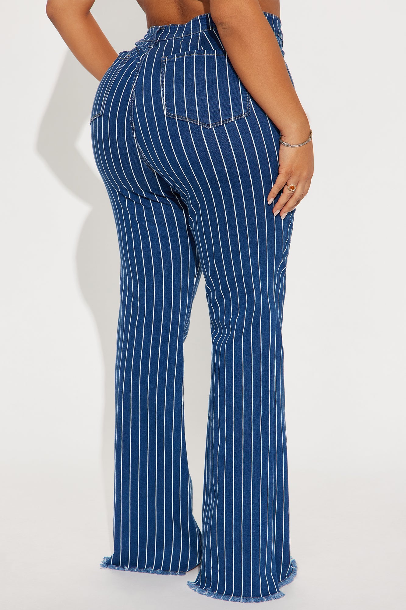 Crossed The Line Striped Flare Jeans - Dark Wash