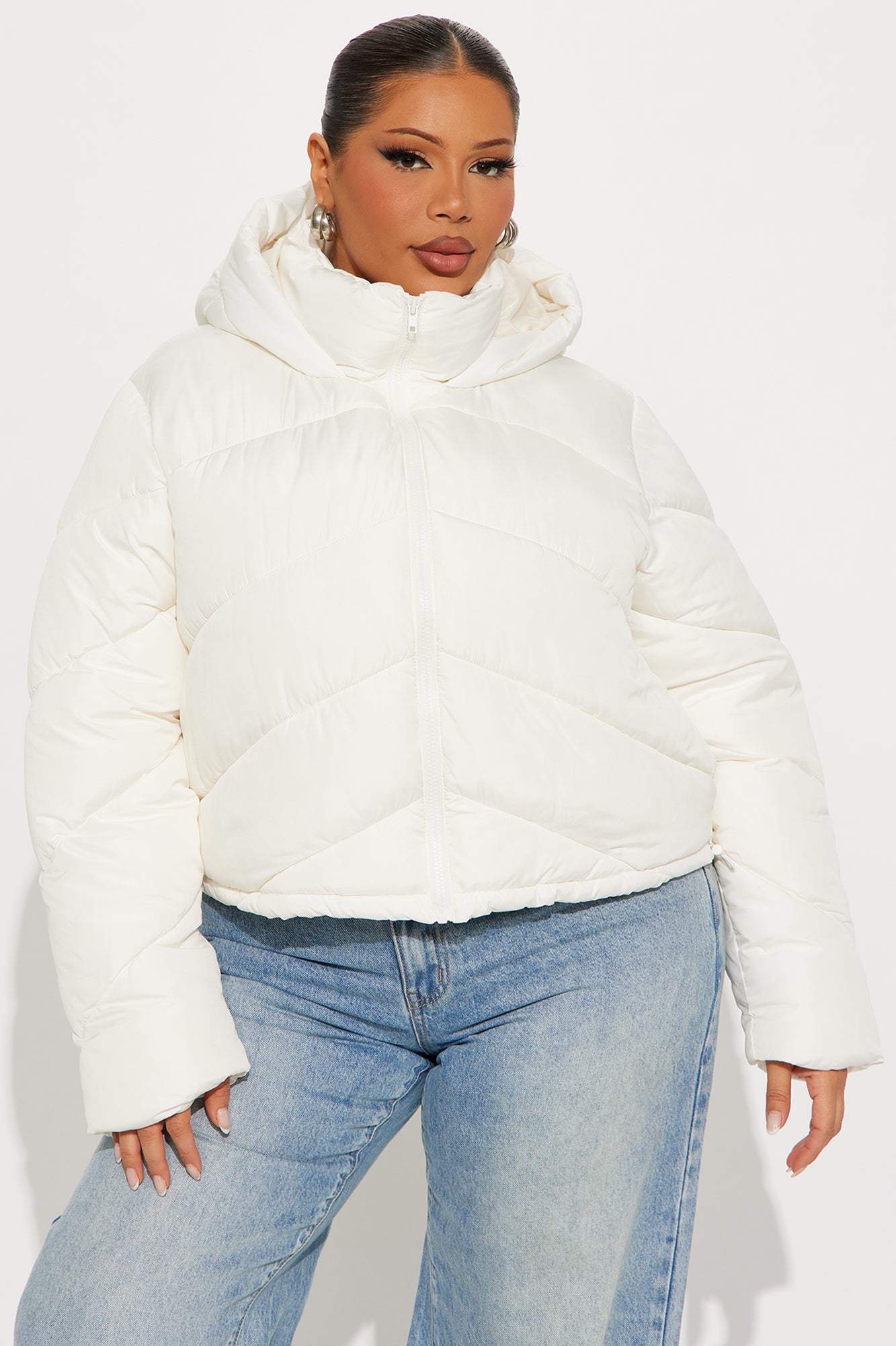 Pippa Cropped Layered Puffer Jacket - Ivory