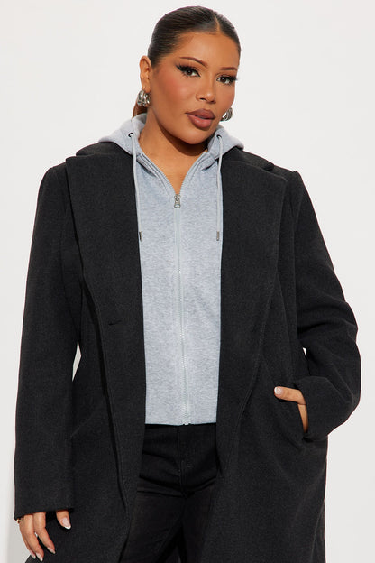 Desiree Hooded Two-fer Coat - Black/combo