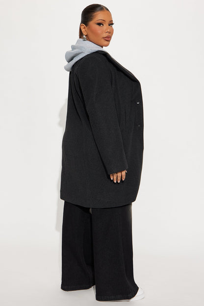 Desiree Hooded Two-fer Coat - Black/combo