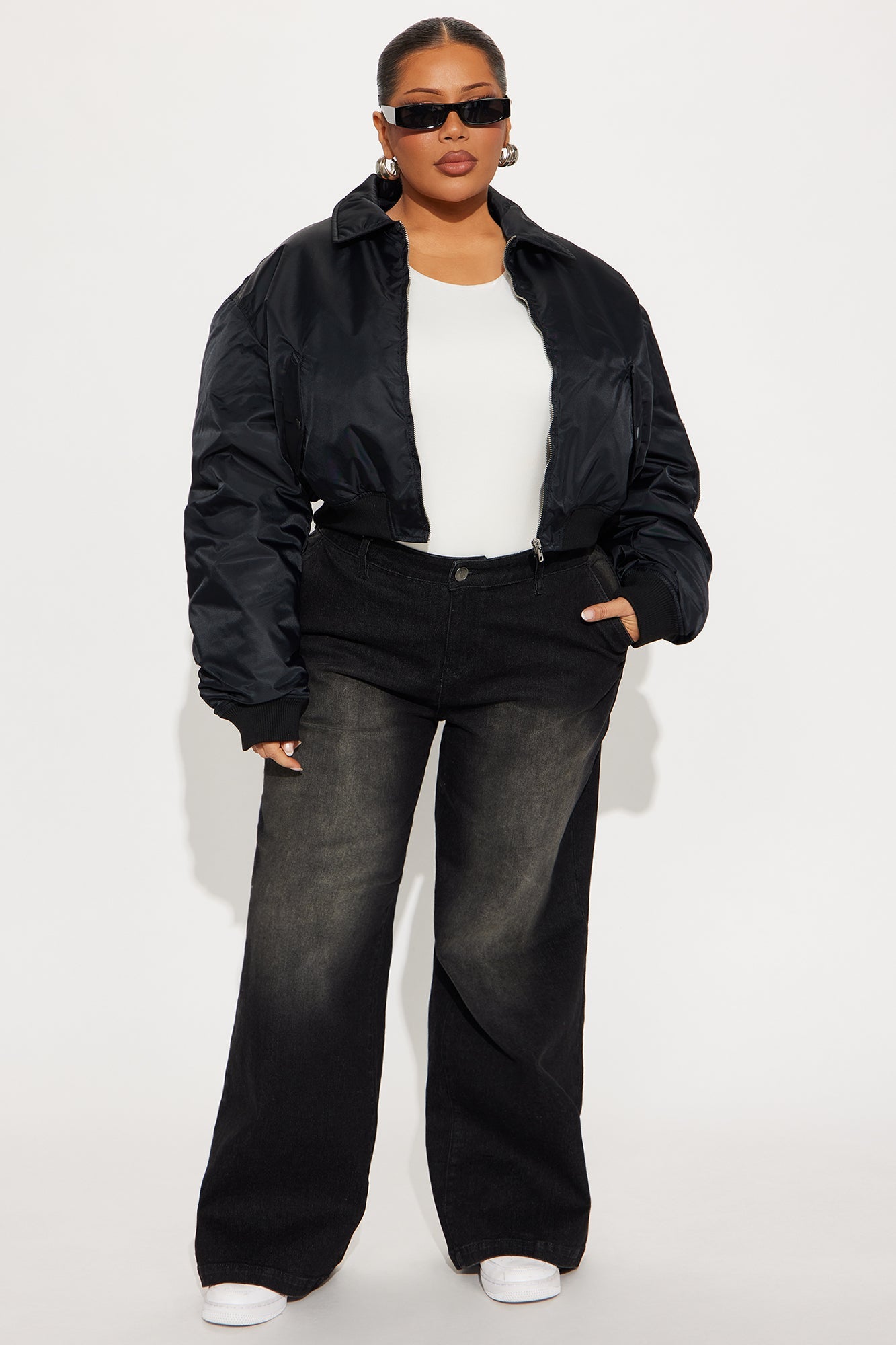 Cause A Scene Cropped Bomber Jacket - Black