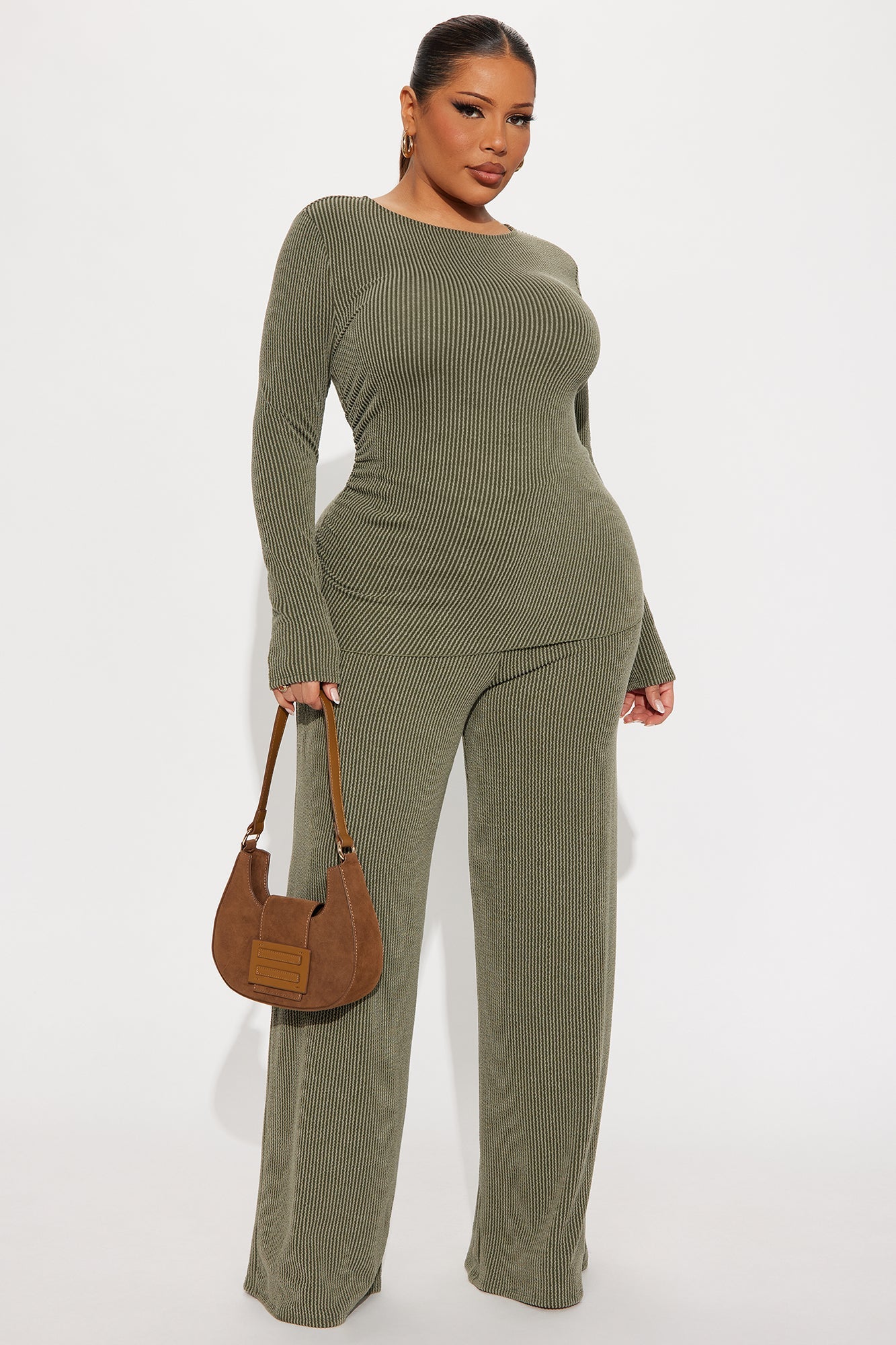 Julissa Ribbed Pant Set - Olive
