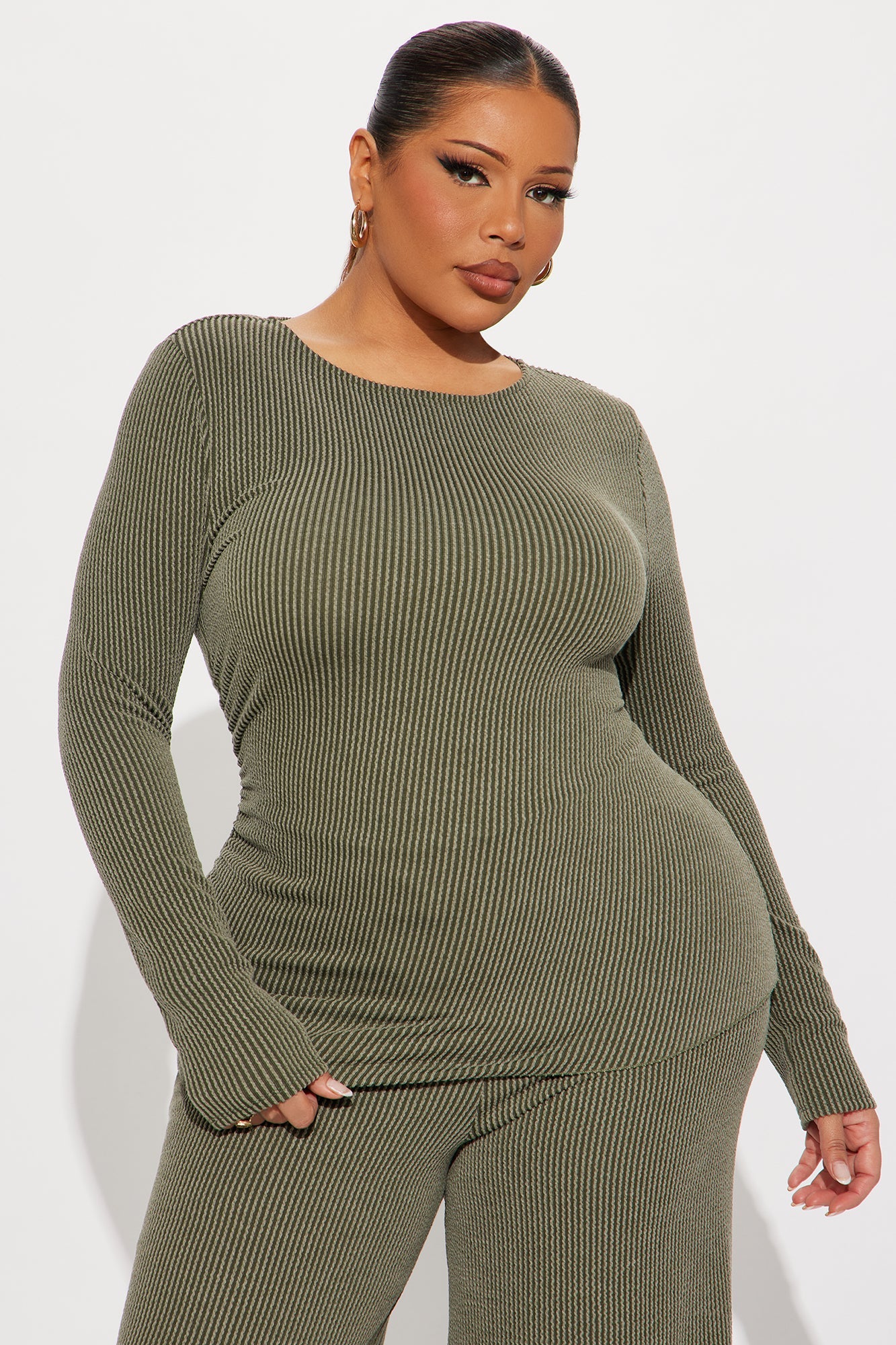Julissa Ribbed Pant Set - Olive