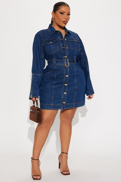 Ready To Ride Belted Denim Mini Dress - Dark Wash