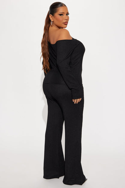 Luna One Shoulder Pant Set - Black