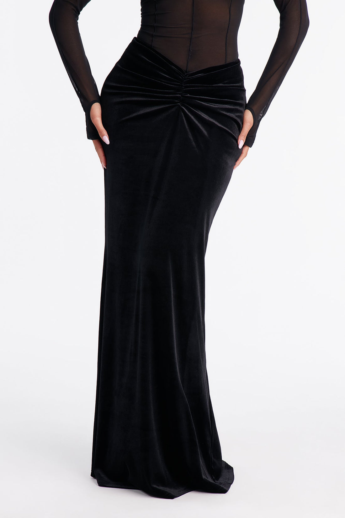 Crushing On You Velvet V Front Maxi Skirt - Black