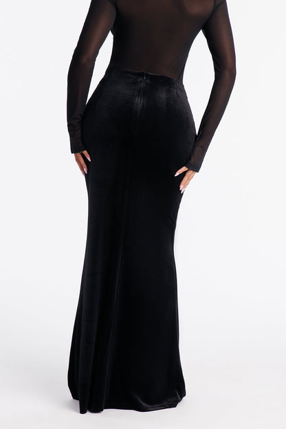 Crushing On You Velvet V Front Maxi Skirt - Black