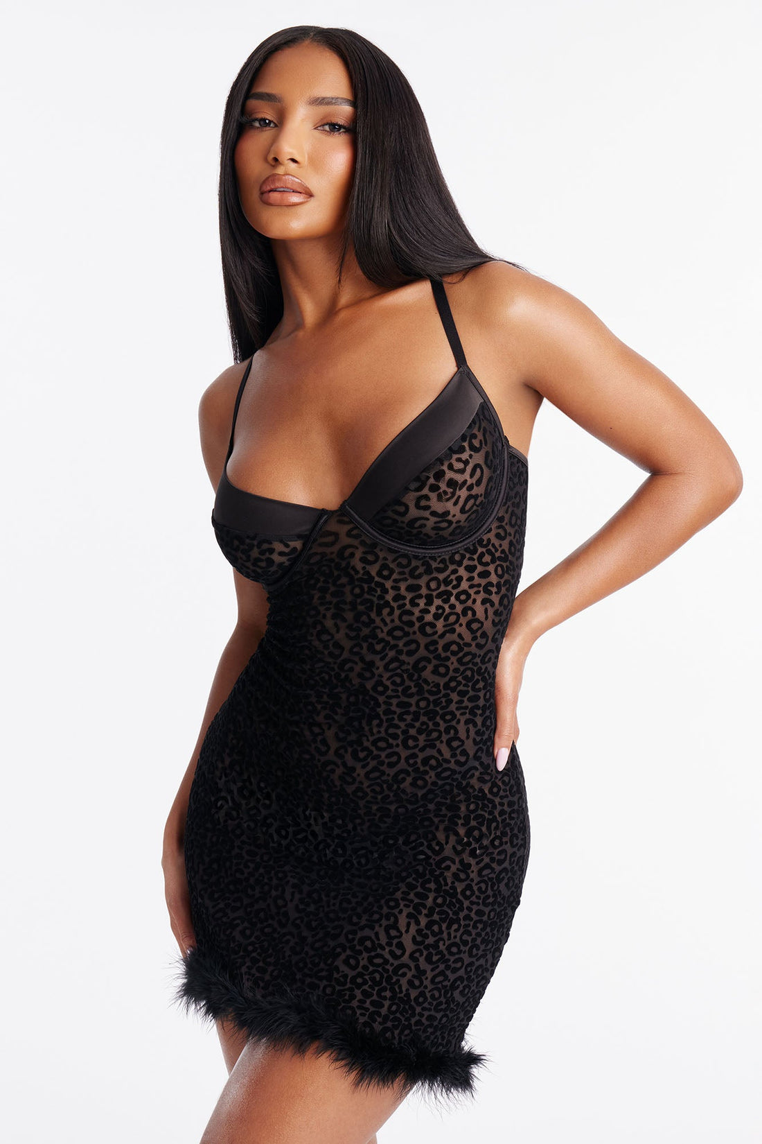 Running Wild Leopard Mesh Chemise - Black