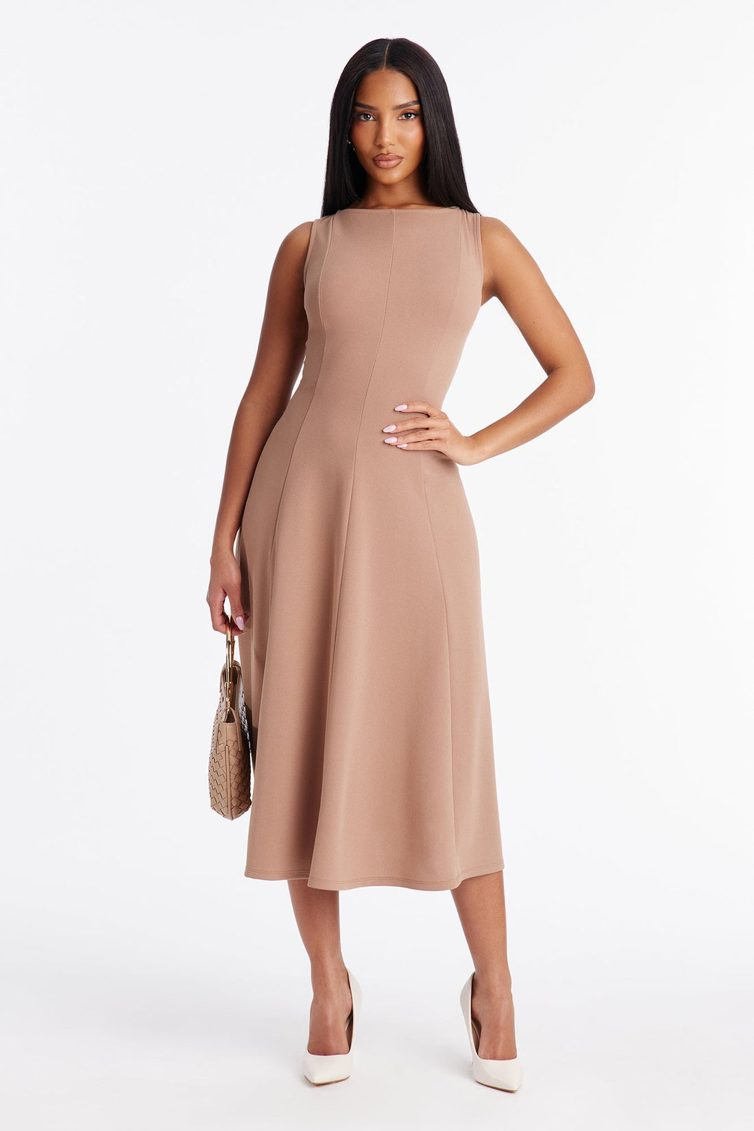 Sweet Sunday Knit Crepe Midi Dress - Taupe