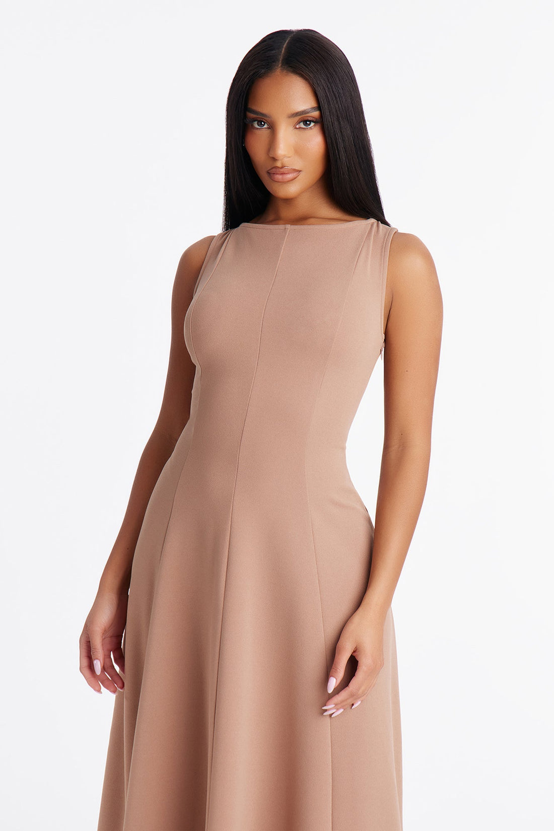 Sweet Sunday Knit Crepe Midi Dress - Taupe