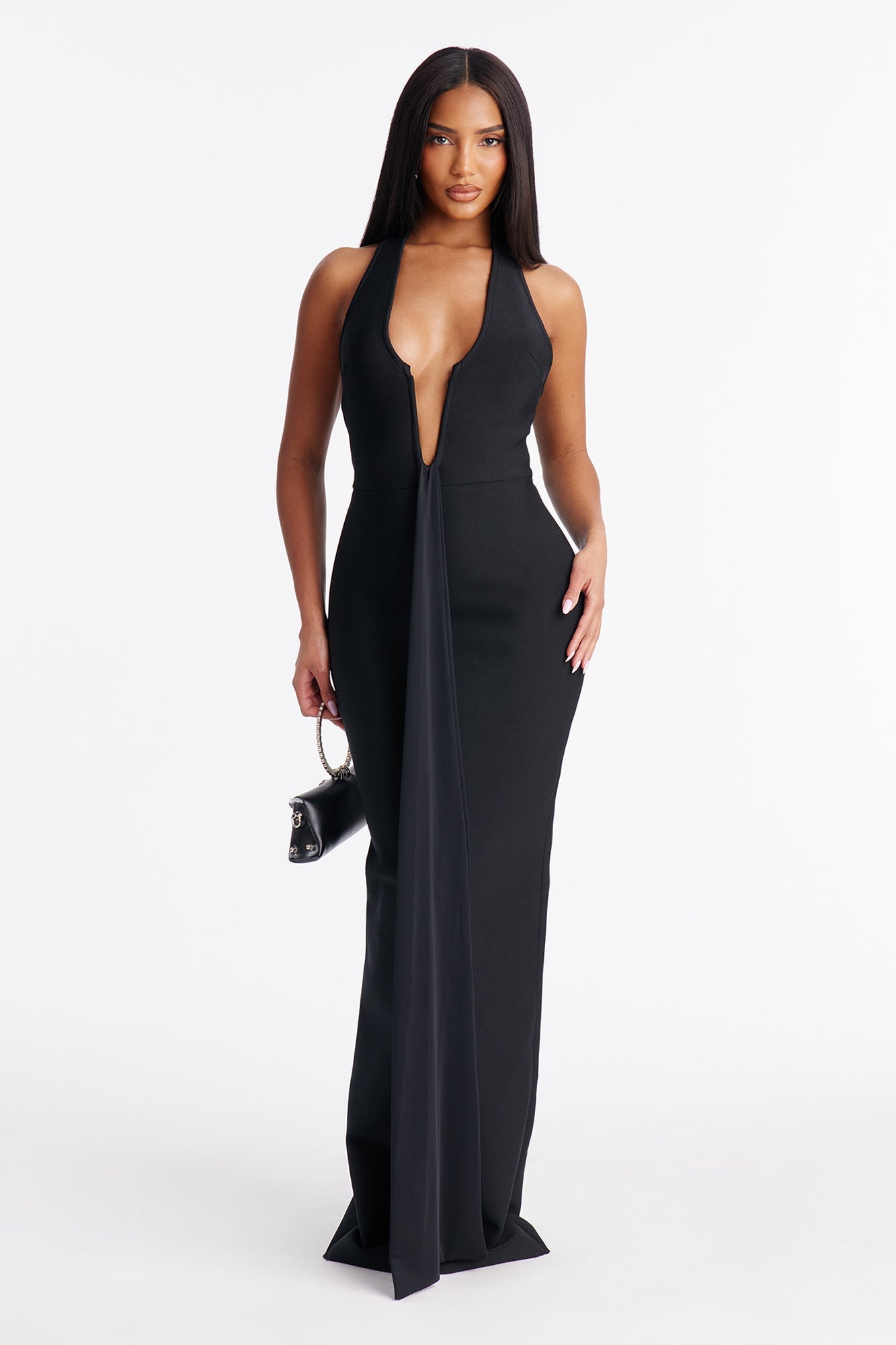 Lexi Draped Bandage Maxi Dress - Black